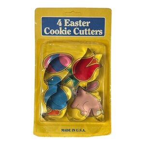 Vintage Easter Cookie Cutters Set Of Four + Recipes Aluminum Made In USA